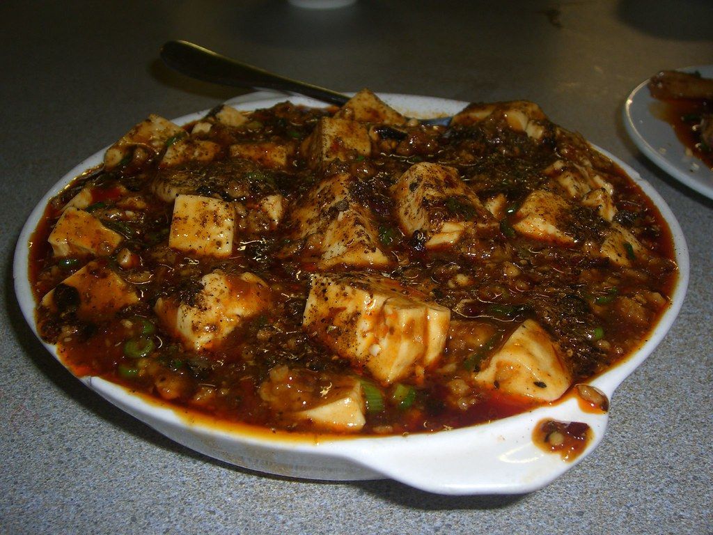 Mapo tofu in a red doubanjiang gravy