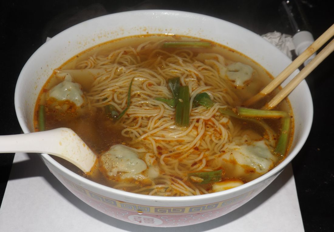 Wonton noodle soup with prawn wontons