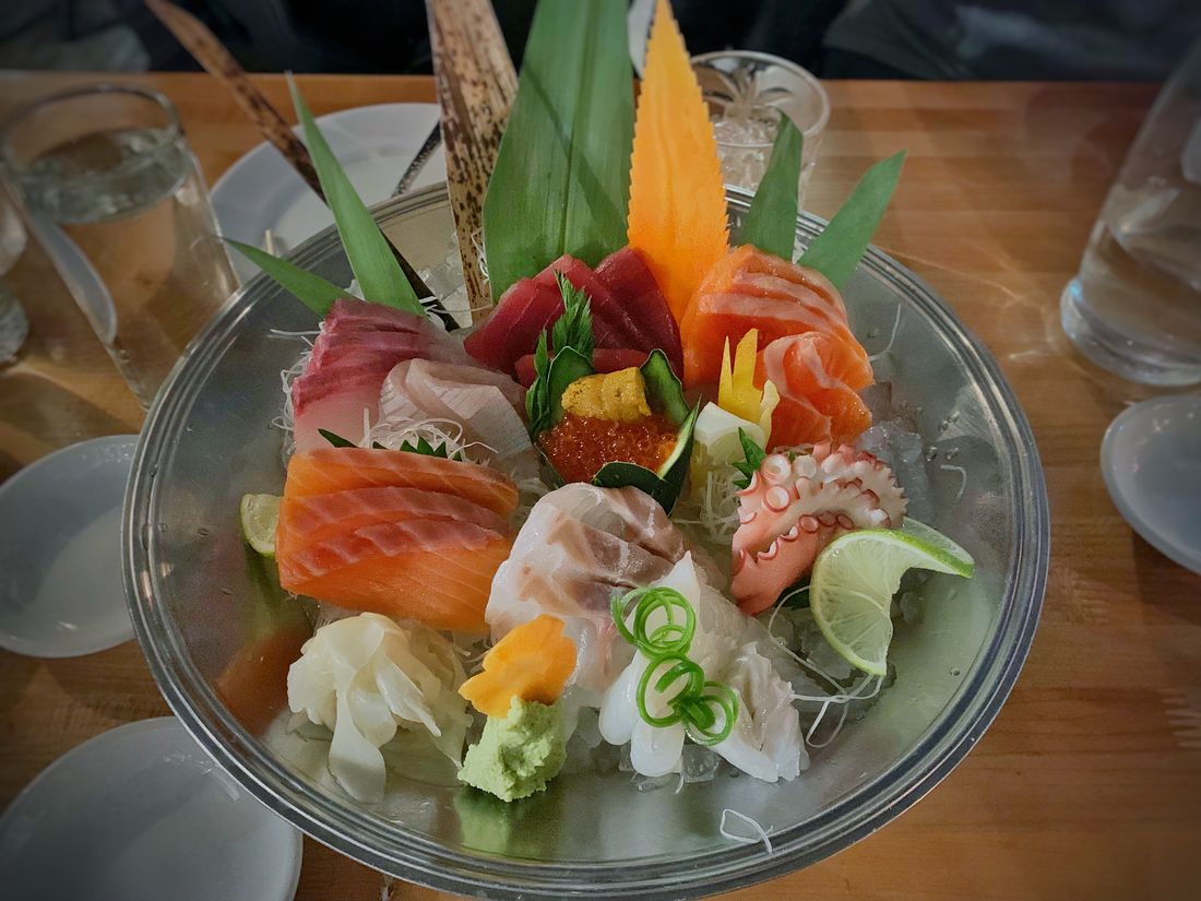 Assorted sashimi platter with tuna and salmon